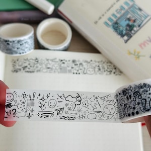 Doodle Washi Tape: Black and White Hand-Drawn Planner Tape