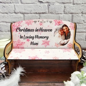 Christmas In Heaven Wooden Photo Freestanding Bench Personalised In Loving Memory Keepsake Gift