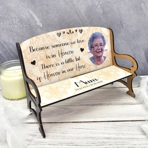 Photo Memorial Wooden Bench In Heaven Personalised Bereavement Keepsake Memory
