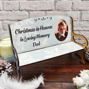 Personalised Loving Memory Bereavement Christmas In Heaven Wooden Photo Bench Freestanding