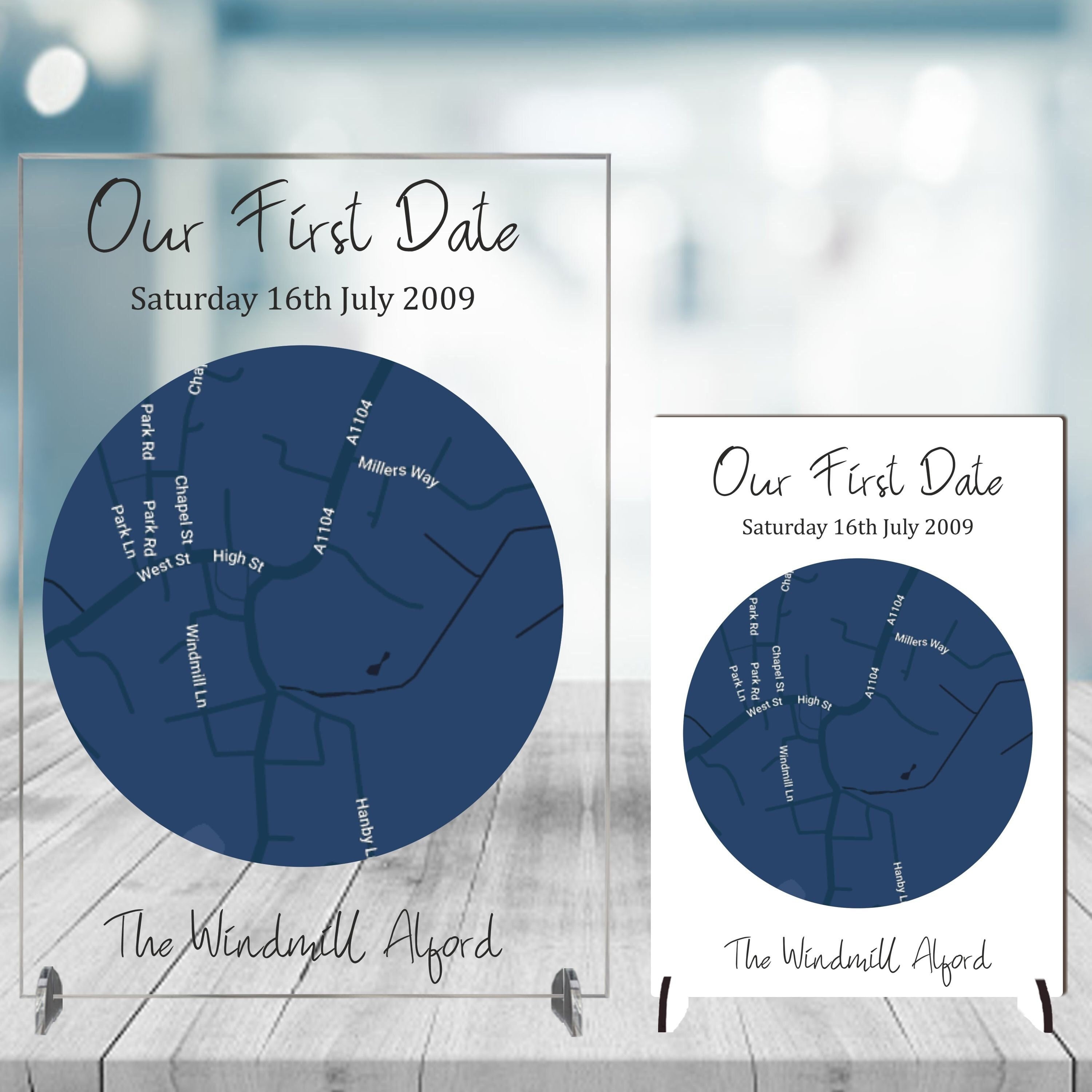  Our First Date Acrylic Sign, Anniversary Gift, Custom Map, First  Date Plaque, Boyfriend Girlfriend Gift (stand included) : Handmade Products