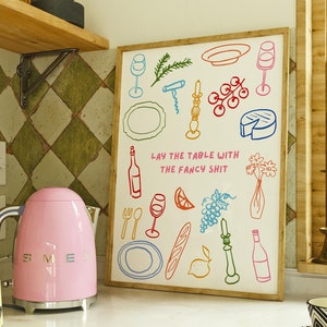 Impresión "Toleralo", "Pon la mesa con elegancia", Póster "Toleralo", Impresión de verano italiano, Póster de Italia, Arte mural italiano, Impresión de garabatos