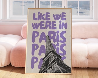 Som om vi vore i Paris-tryck | Paris-affisch, Paris-väggkonst, dopamindekor, studentlägenhetsdekor, lila preppy-väggkonst, udda väggkonst