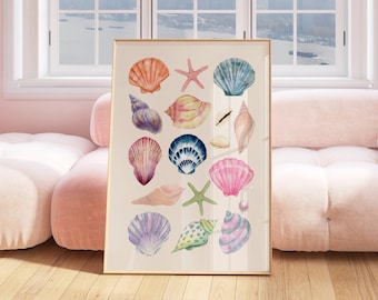 Seashell Wall Art, Beachy Wall Art, Coastal Granddaughter Prints, Coastal Cowgirl Wall Art, Trendy Coastal Cowgirl Print, Girly Preppy Stuff