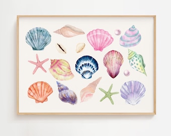 Seashells Print, Coastal Cowgirl Print, Beachy Wall Art, Coastal Granddaughter Prints, Beachy Room Decor, Pink Preppy Wall Art, Pink Coastal