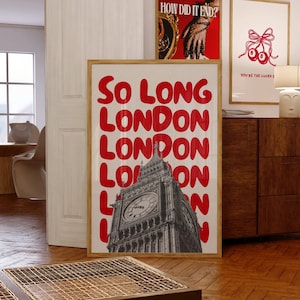 So Long London Print, So Long London Poster, Dopamine Decor, College Apartment Decor, Red Preppy Wall Art, Preppy Room Decor Quirky Wall Art