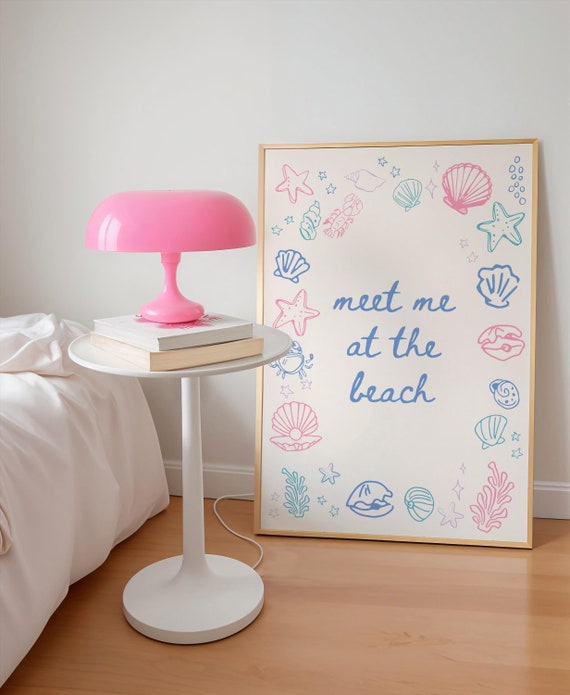 Meet Me At The Beach Print, Beachy Wall Art, Coastal Granddaughter Prints, Coastal Cowgirl Wall Art, Beachy Room Decor, Pink Preppy Wall Art