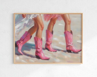 Pink Cowgirl Boots Print | Coastal Cowgirl Print, Coastal Cowgirl Wall Art, Light Pink Wall Art, Beachy Wall Art, College Apartment Decor