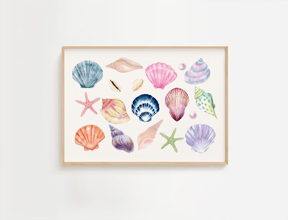 Seashells Print, Coastal Cowgirl Print, Beachy Wall Art, Coastal Granddaughter Prints, Beachy Room Decor, Pink Preppy Wall Art, Pink Coastal