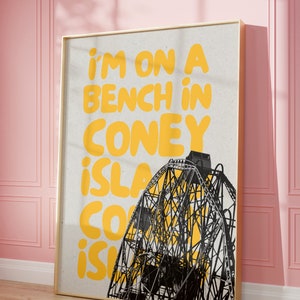Coney Island Print, Jestem na ławce w Coney Island, Dopamine Decor, Wystrój mieszkania studenckiego, Dziwaczna sztuka ścienna, Wystrój pokoju Preppy Ferris Wheel