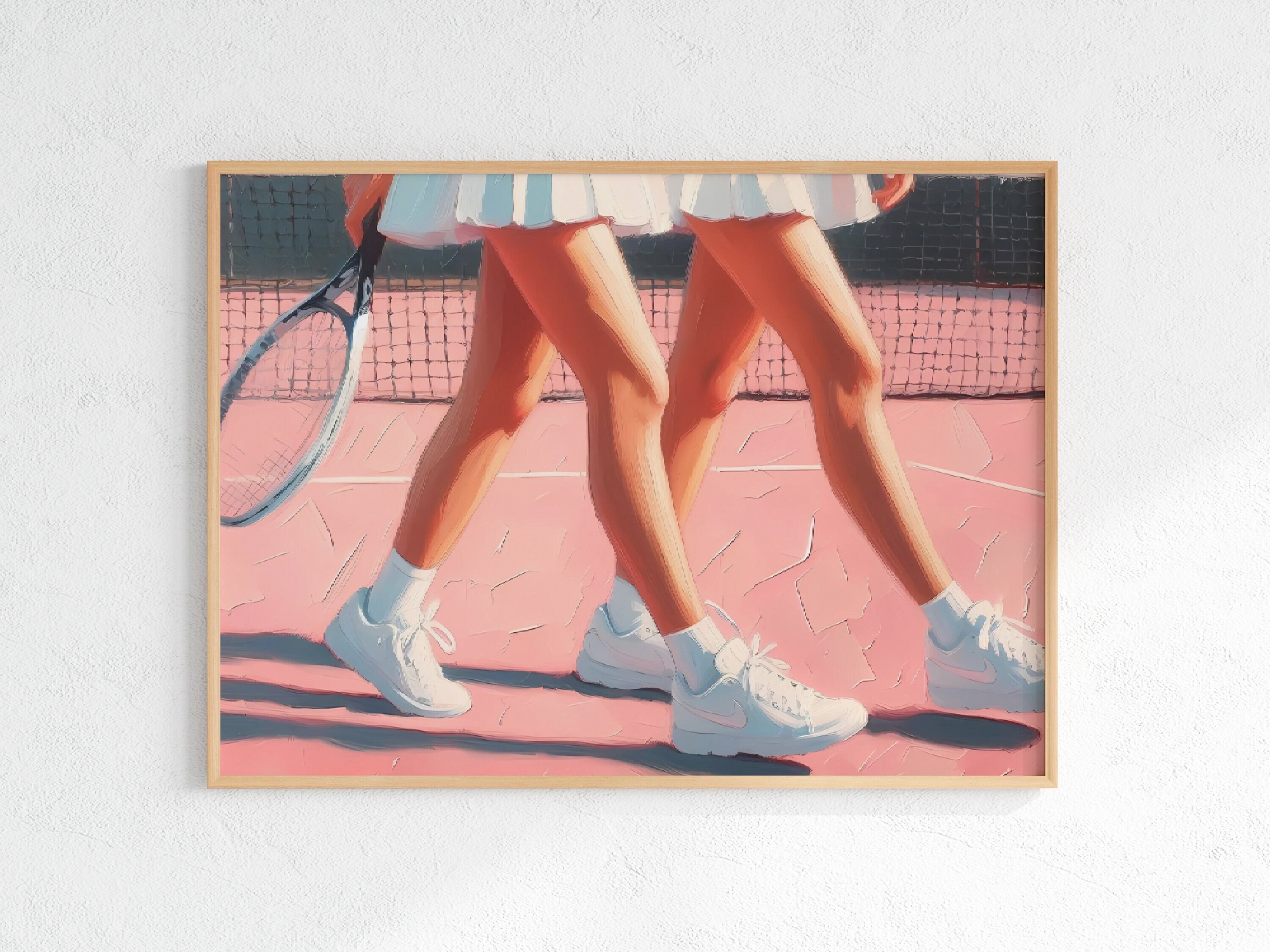 Tennis Girls Art Print | Preppy Painting, Light Pink Wall Art, Tennis Art, Tennis Poster, College Apartment Decor, Girly Coquette Room Decor