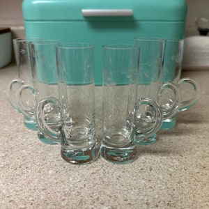 Vintage Etched Glass Aperitif, shot glasses.
