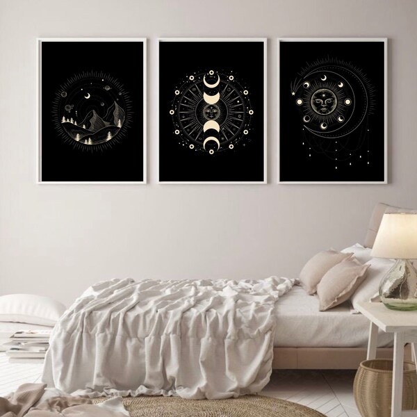 Astrology Print Set of 21, Astrology Moon and Stars Wall Art, Astrology Moon Wall Decor, Astro Moon Zodiac Wall Decor