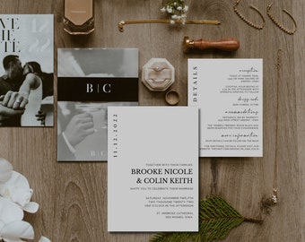 "Minimalistisch, ""The Brooklyn"" moderne Hochzeitseinladungsvorlagen - komplett anpassbar mit sofortigem Download."