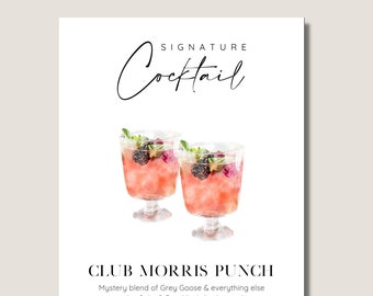 MODERNE, minimalistische Cocktail-Menüvorlage - vollständig anpassbar mit SOFORTIGEM Download