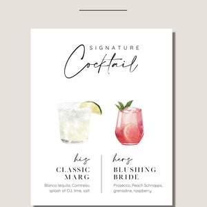 Modern, minimalist HIS & HERS signature cocktail menu template - fully CUSTOMIZABLE with instant download