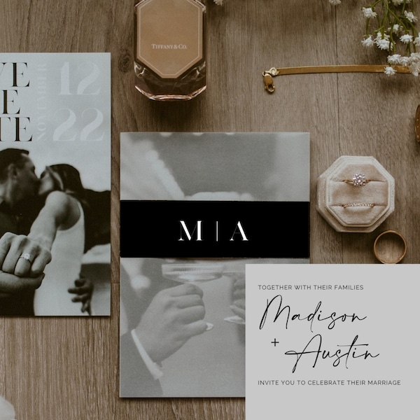 MODERN, "The Madison" minimalistische Hochzeit BAUCHBAND Vorlage - vollständig anpassbar mit sofortigem Download