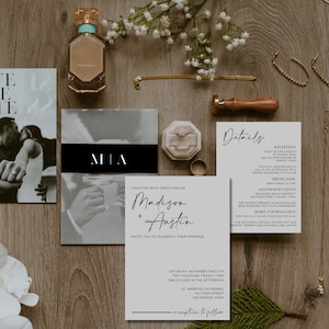 MODERN, The Madison minimalistische Hochzeitseinladungsvorlagen komplett anpassbar mit sofortigem Download Bild 1