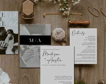 MODERNE, Suite de modèles d'invitation de mariage minimaliste « The Madison » - ENTIÈREMENT PERSONNALISABLE avec téléchargement immédiat