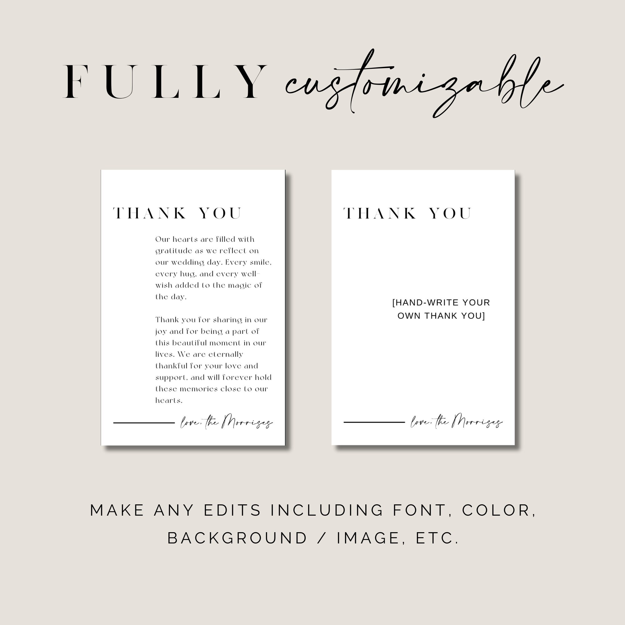 Modern and Minimalist THANK YOU Wedding Card Template - Fully ...