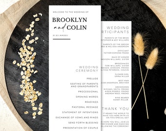 MINIMALIST, ""The Brooklyn"" moderne Hochzeit Programmvorlage - VOLLSTÄNDIG PERSONALISIERBAR mit sofortigem Download ."