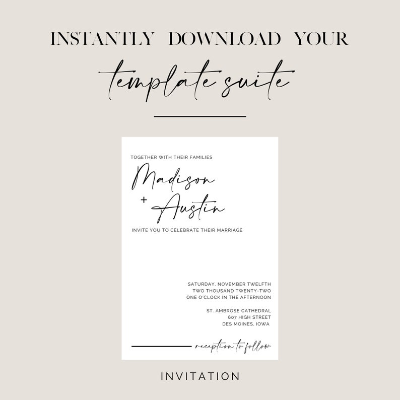 MODERN, The Madison minimalistische Hochzeitseinladungsvorlagen komplett anpassbar mit sofortigem Download Bild 2