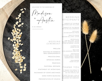 MINIMALIST, ""The Madison"" moderne Hochzeit Programmvorlage - VOLLSTÄNDIG PERSONALISIERBAR mit sofortigem Download ."