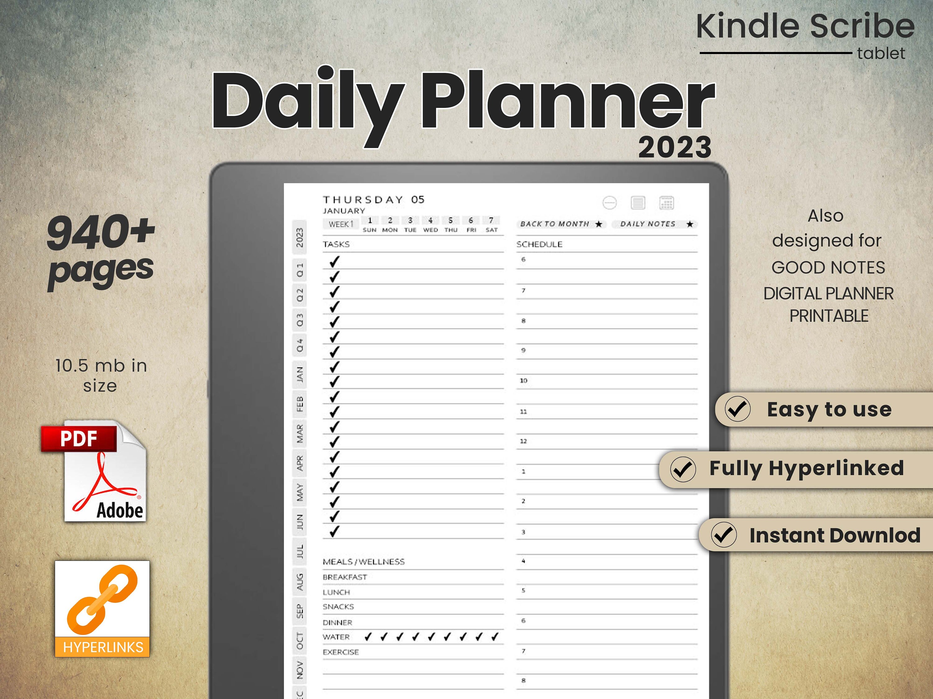 Kindle Scribe Daily Planner Bundle, Kindle Scribe Template, Kindle