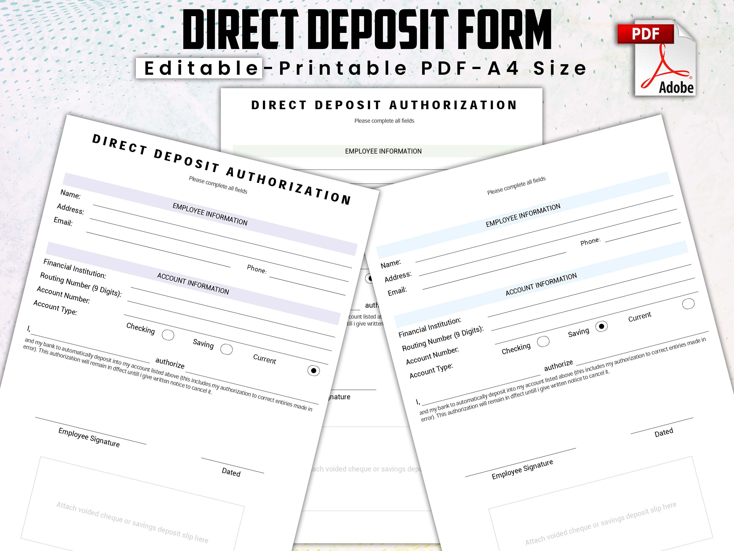 Editable Direct Deposit Authorization Template, Direct Deposit