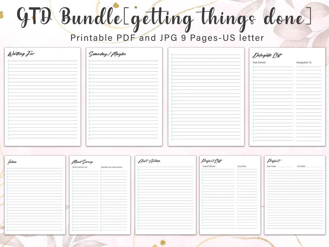 Printable Getting Things Done GTD Planner, GTD Worksheets, Getting ...