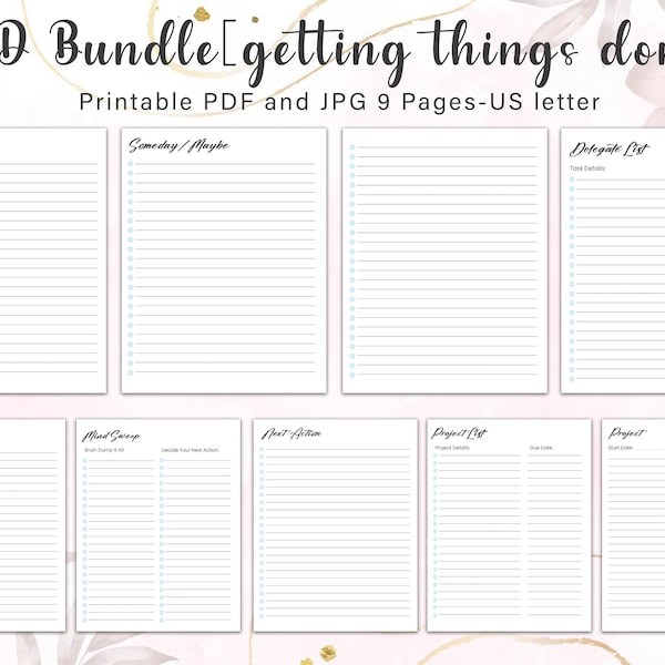 Printable Getting Things Done GTD Planner, GTD worksheets, Getting Things Done Template, GTD inserts