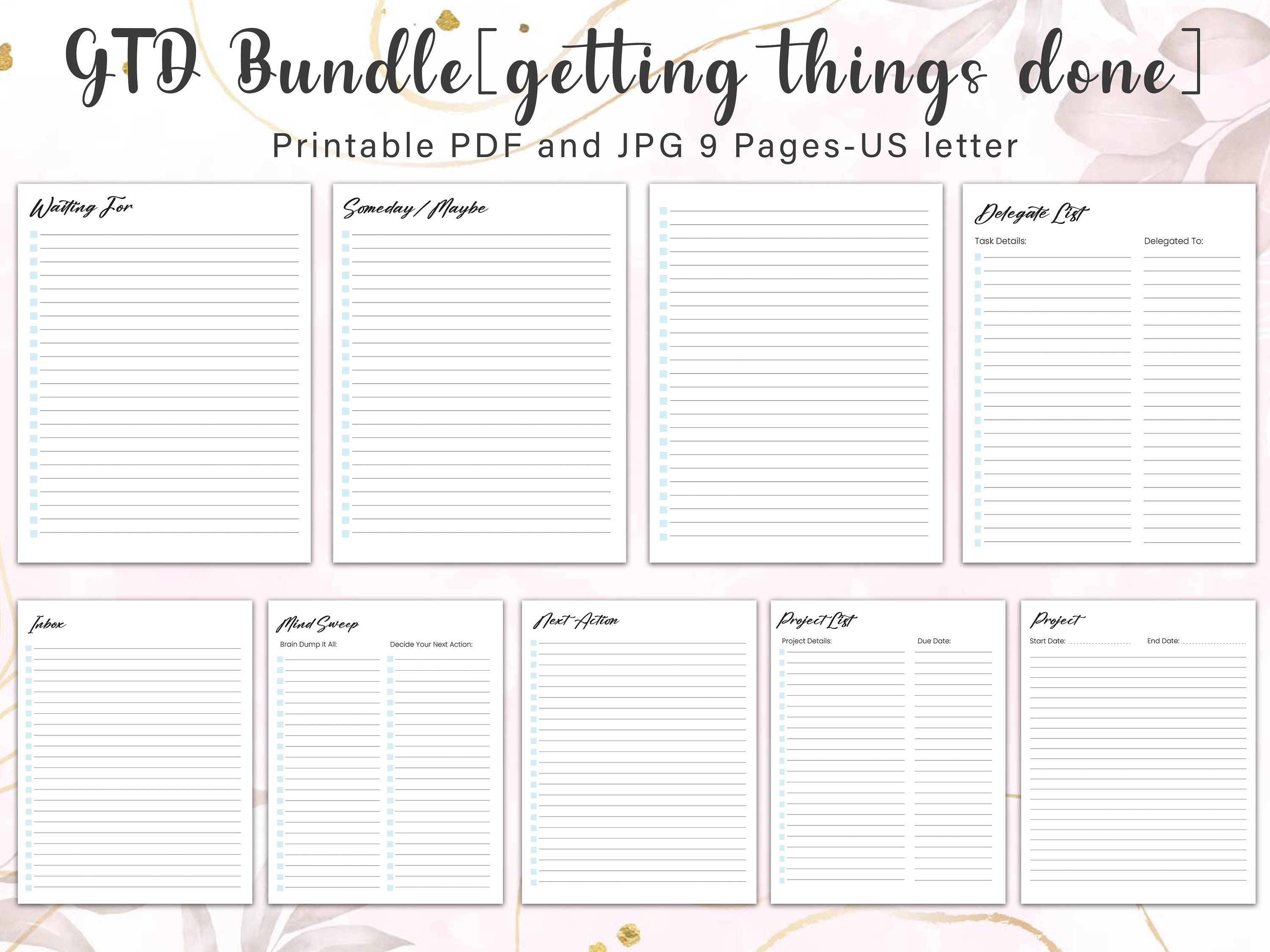 Printable Getting Things Done GTD Planner, GTD Worksheets, Getting Printable Getting Things Done GTD Planner, GTD Worksheets, Getting