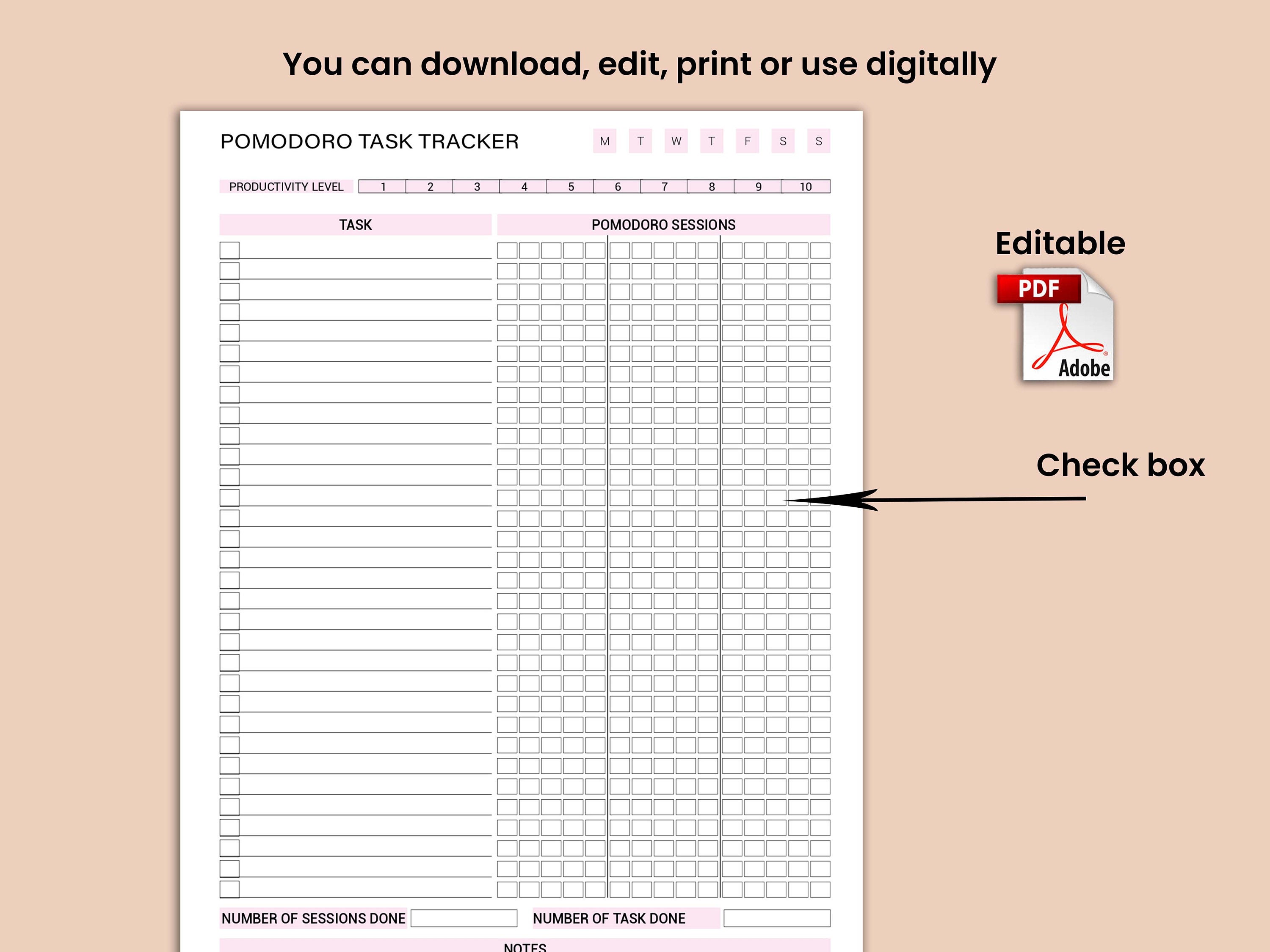 Simple Pomodoro Planner Printable, Productivity Planner, Time Tracker ...