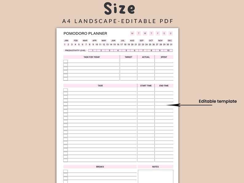 Simple Pomodoro Planner Printable, Productivity Planner, Time Tracker ...