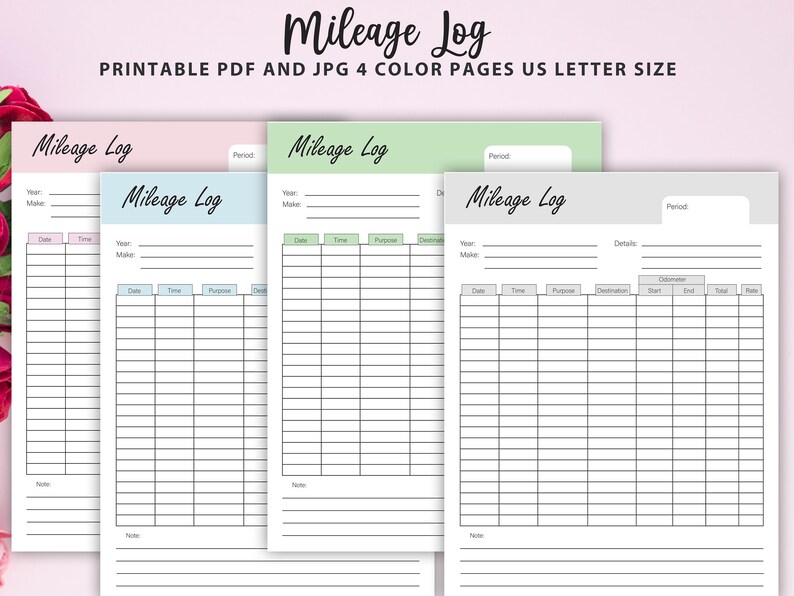 Printable Mileage Log, Mileage Tracker Log, Business Mileage, Miles Log