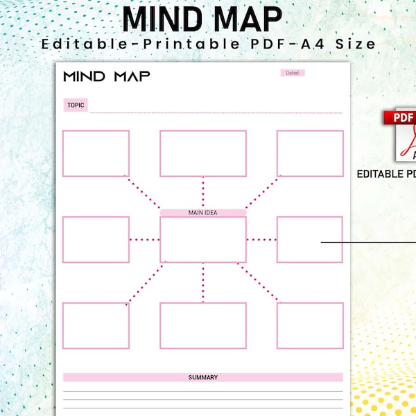 Editable Mind Map Planner, Mind Mapping, Printable Mind Map Template, Brainstorm Ideas, Action Plan, Mind Map Diagram, Idea Map