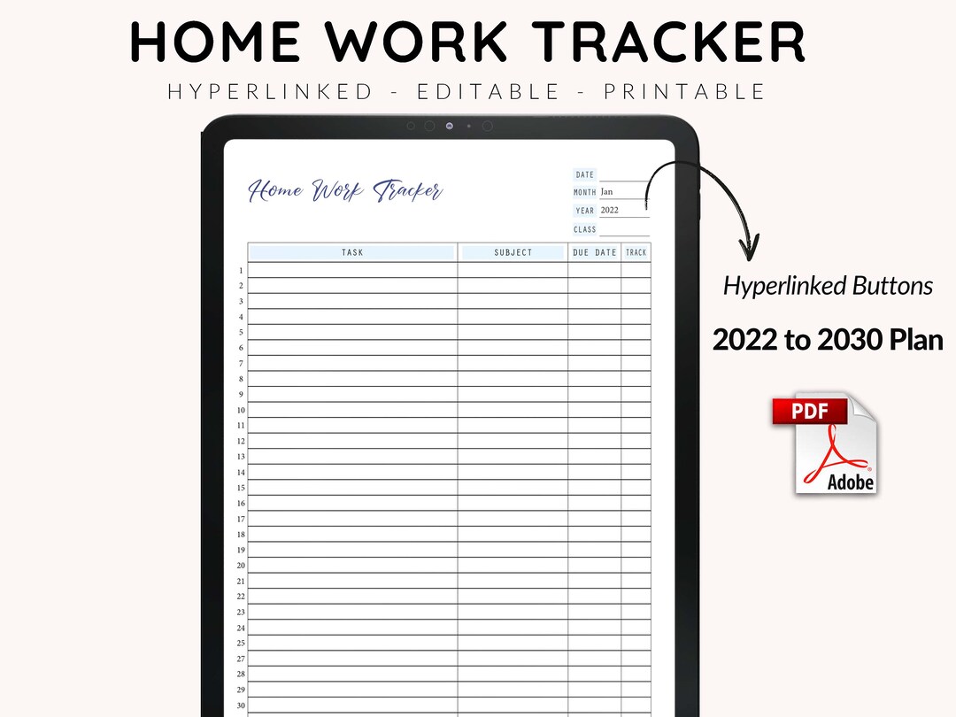 2022 to 2030 Homework Tracker, Minimalist Homework Checklist, Academic ...