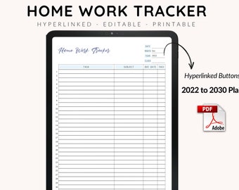 2022 to 2030 Homework Tracker, Minimalist Homework Checklist,  Academic Digital Planner, Assignment Tracker, Homework Planner, Assignment