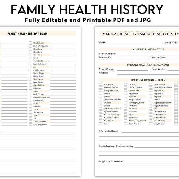 Formulaire d’antécédents médicaux modifiable, formulaire d’antécédents médicaux familiaux, dossier médical, antécédents médicaux personnels, santé médicale, antécédents médicaux familiaux