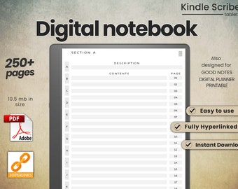 Bloc-notes numérique Kindle Scribe, planificateur Kindle Scribe, modèles Kindle Scribe, bloc-notes, notes de réunion, PDF avec lien hypertexte, lot de blocs-notes