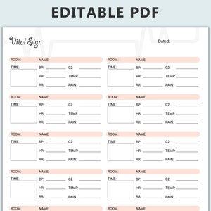Editable and Printable Vital Sign Chart, Vital Sign Log, Vital Sign ...