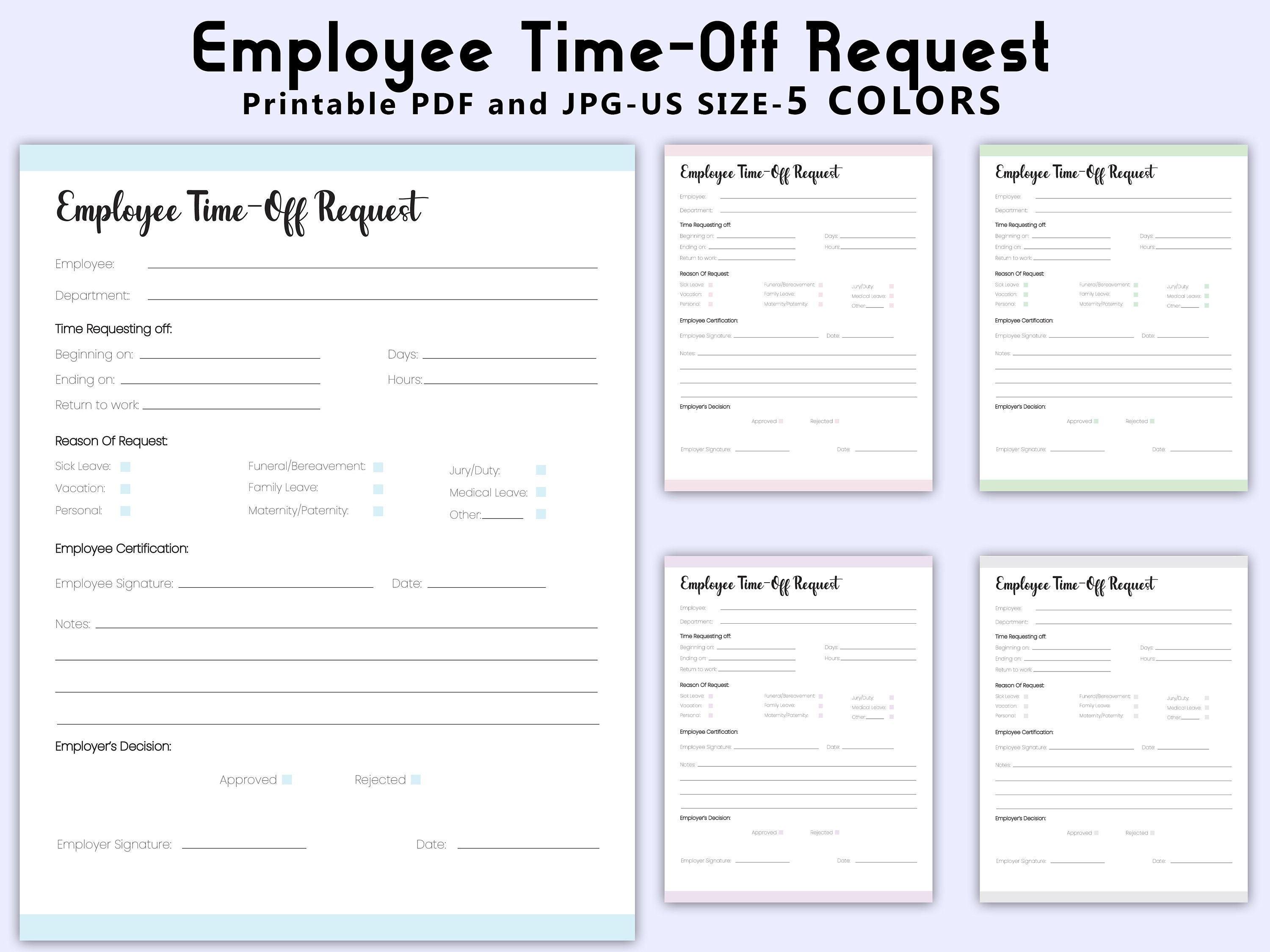 Printable Employee Off Request Employee Time off Request Template 