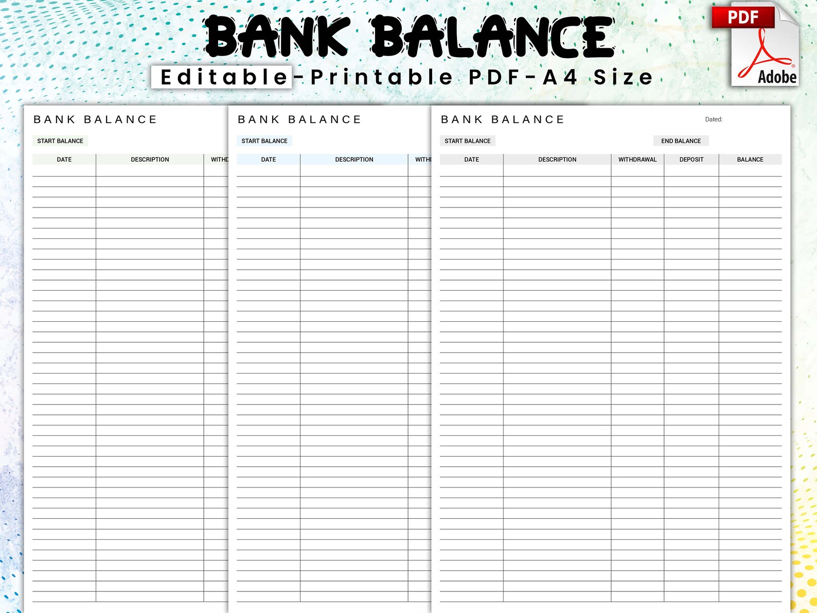 Editable Bank Balance Tracker Bank Balance Tracker Bank - Etsy