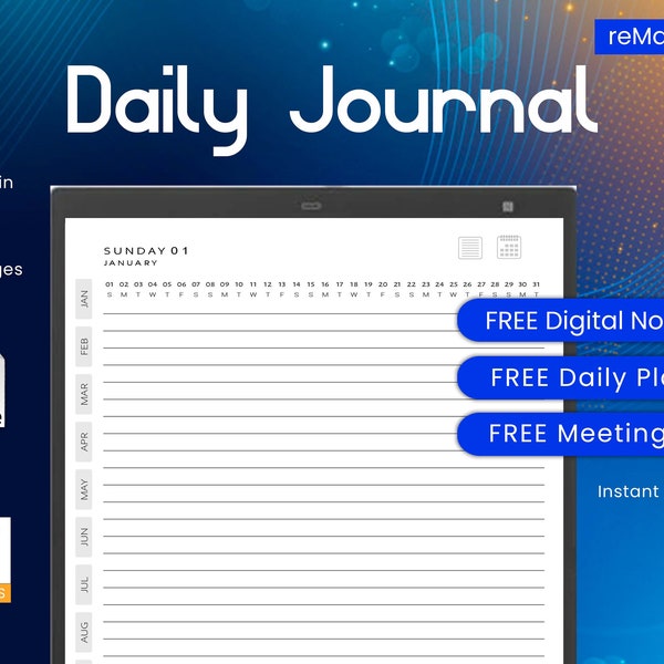 reMarkable Daily journal template, reMarkable 2 Templates, Hyperlinked PDF, reMarkable 2 Journal Template, Remarkable 2, 2023 Daily Journal