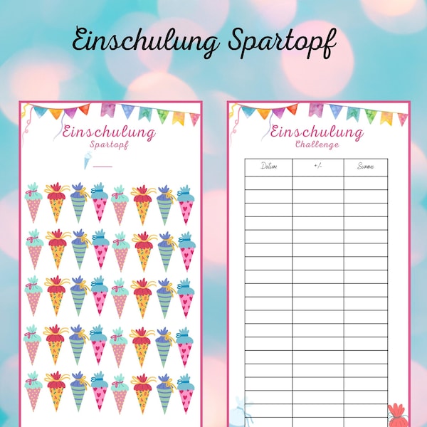 Einschulung savings pot - savings challenge - envelope method - binder - A6 - budget - tracker