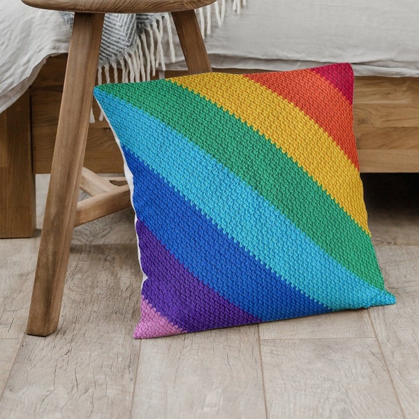 RAINBOW Crochet Pillow Pattern / Crochet Pillow / Crochet Throw Pillow / Checkered Pillow