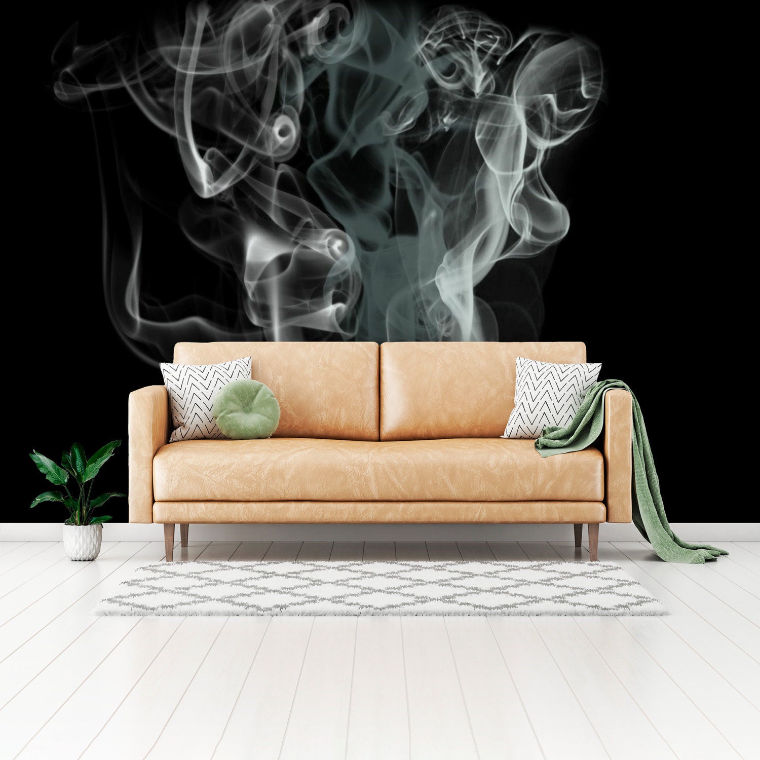 Smoky Wall Mural With Black Background up in Smoke Wallpaper Etsy