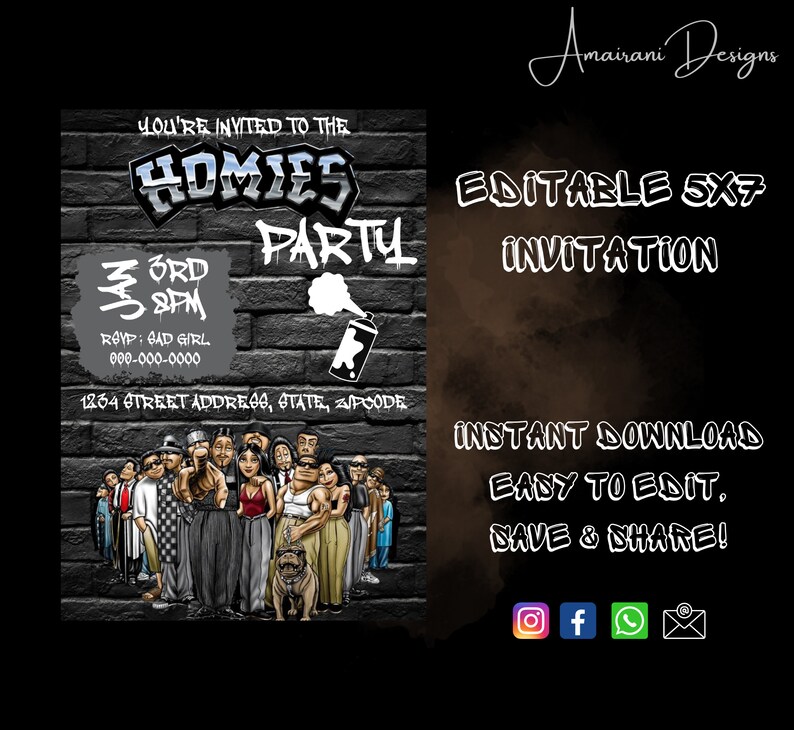 The Homies Invitation Cholo Party Chicano Invite Mexican Etsy