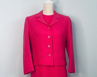 Bright Pink, 1960's, 100% Wool Dress and Jacket Suit Set.