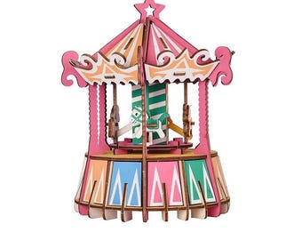 STEM Kit DIY Wooden Puzzle,Build a carousel merry-go-round Puzzles for Teens, Educational Science Crafts Model to Build,Unique Toy